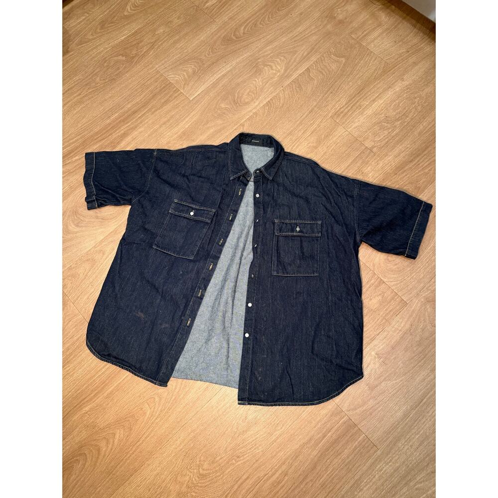 Dark Wash Denim Button-Up Shirt | Oversized Streetwear